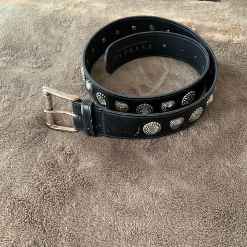 Black Leather Rhinestone Belt